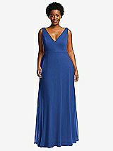 Front View Thumbnail - Classic Blue Deep V-Neck Chiffon Maxi Dress