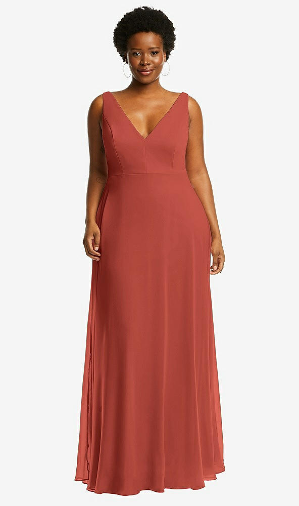 Front View - Amber Sunset Deep V-Neck Chiffon Maxi Dress