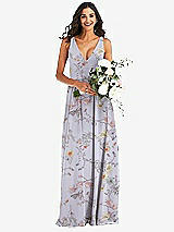 Alt View 2 Thumbnail - Butterfly Botanica Silver Dove Deep V-Neck Chiffon Maxi Dress