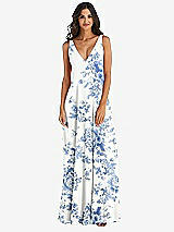 Alt View 3 Thumbnail - Cottage Rose Dusk Blue Deep V-Neck Chiffon Maxi Dress