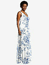 Side View Thumbnail - Cottage Rose Dusk Blue Deep V-Neck Chiffon Maxi Dress