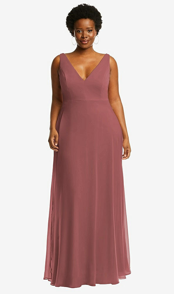 Front View - English Rose Deep V-Neck Chiffon Maxi Dress