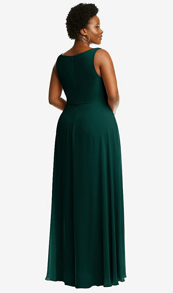 Back View - Evergreen Deep V-Neck Chiffon Maxi Dress