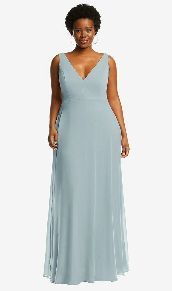 Front View - Morning Sky Deep V-Neck Chiffon Maxi Dress