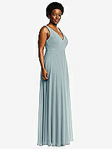 Side View Thumbnail - Morning Sky Deep V-Neck Chiffon Maxi Dress