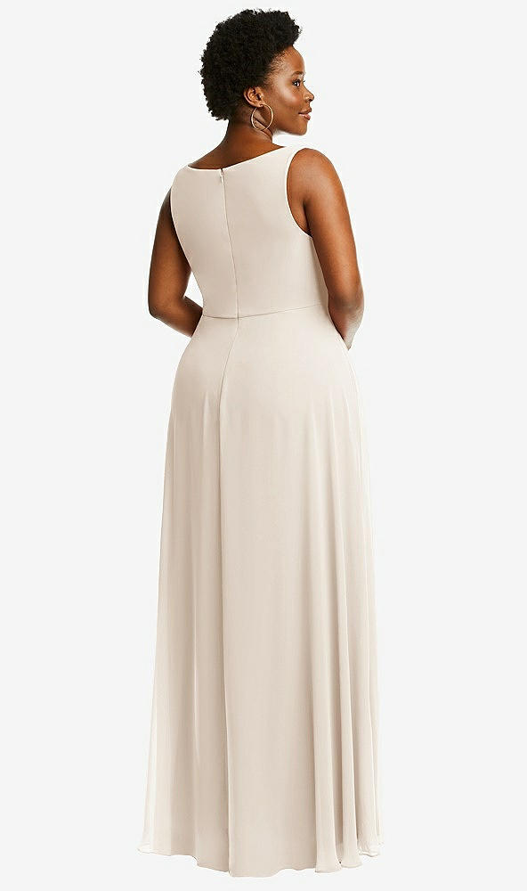 Back View - Oat Deep V-Neck Chiffon Maxi Dress