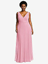 Front View Thumbnail - Peony Pink Deep V-Neck Chiffon Maxi Dress