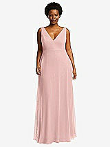 Front View Thumbnail - Rose - PANTONE Rose Quartz Deep V-Neck Chiffon Maxi Dress