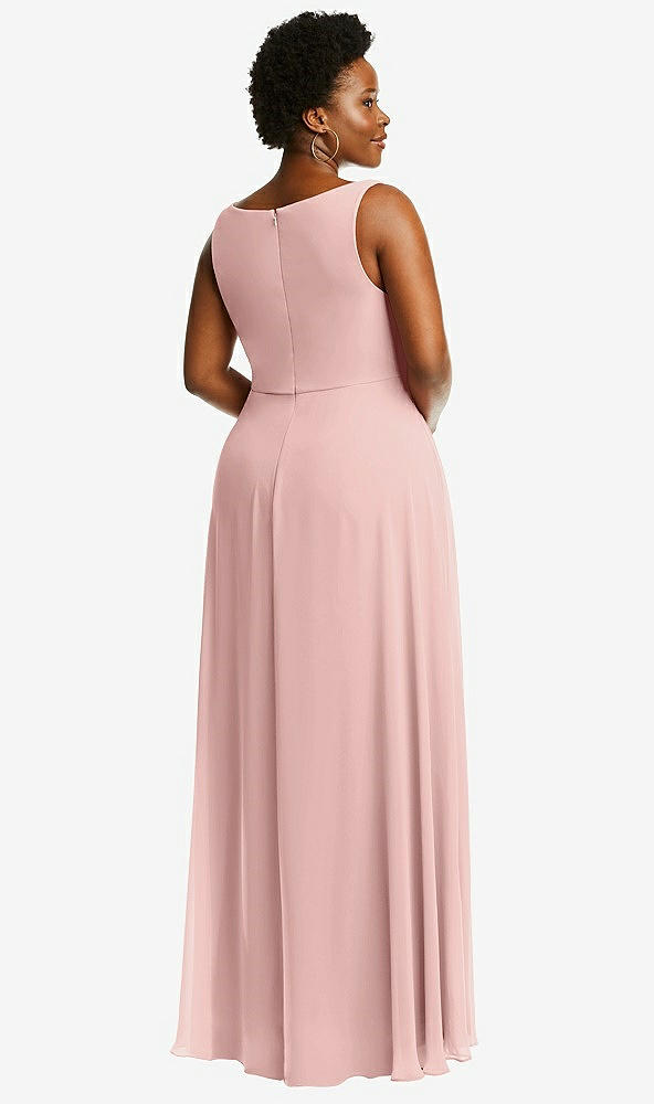 Back View - Rose - PANTONE Rose Quartz Deep V-Neck Chiffon Maxi Dress