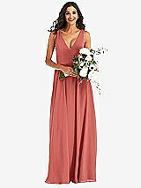 Alt View 2 Thumbnail - Coral Pink Deep V-Neck Chiffon Maxi Dress