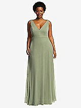 Front View Thumbnail - Sage Deep V-Neck Chiffon Maxi Dress