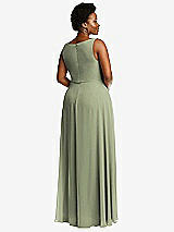 Rear View Thumbnail - Sage Deep V-Neck Chiffon Maxi Dress