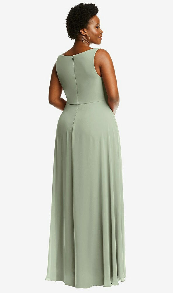 Back View - Sage Deep V-Neck Chiffon Maxi Dress