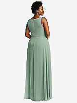 Rear View Thumbnail - Seagrass Deep V-Neck Chiffon Maxi Dress