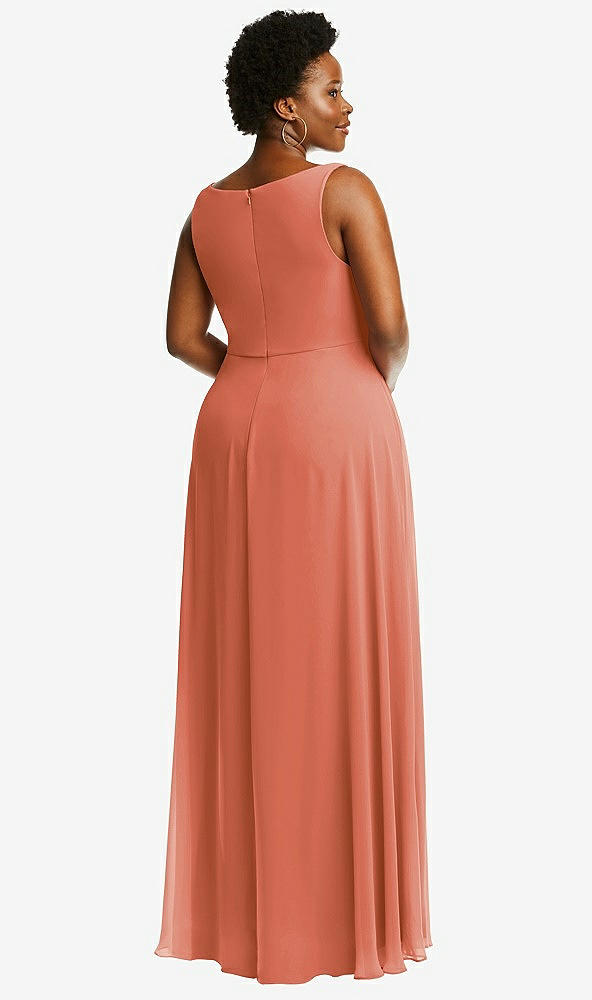 Back View - Terracotta Copper Deep V-Neck Chiffon Maxi Dress