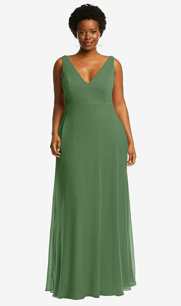 Front View - Vineyard Green Deep V-Neck Chiffon Maxi Dress