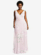 Front View Thumbnail - Watercolor Print Deep V-Neck Chiffon Maxi Dress