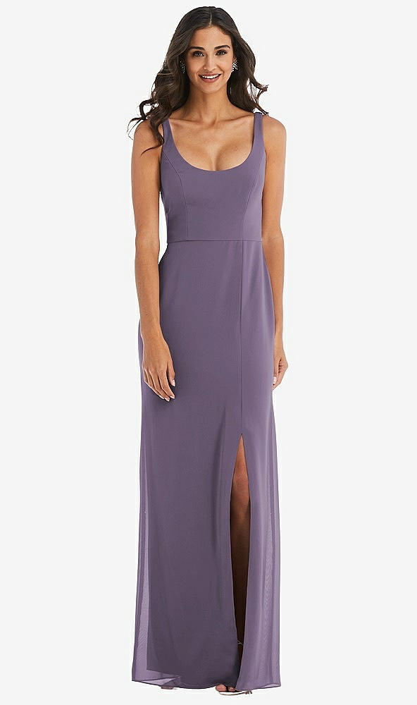 Front View - Lavender Scoop Neck Open-Back Trumpet Gown