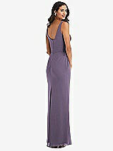 Rear View Thumbnail - Lavender Scoop Neck Open-Back Trumpet Gown