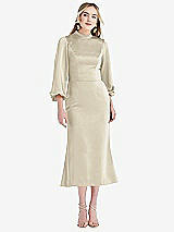 Front View Thumbnail - Champagne High Collar Puff Sleeve Midi Dress - Bronwyn