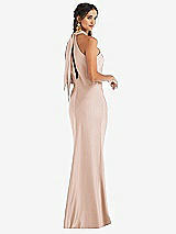 Alt View 1 Thumbnail - Cameo Draped Twist Halter Tie-Back Trumpet Gown