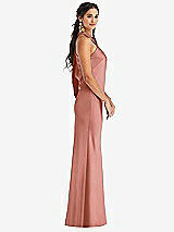 Side View Thumbnail - Desert Rose Draped Twist Halter Tie-Back Trumpet Gown