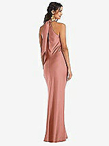 Rear View Thumbnail - Desert Rose Draped Twist Halter Tie-Back Trumpet Gown