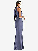 Alt View 1 Thumbnail - French Blue Draped Twist Halter Tie-Back Trumpet Gown