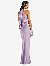 Rear View Thumbnail - Pale Purple Draped Twist Halter Tie-Back Trumpet Gown