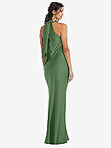 Rear View Thumbnail - Vineyard Green Draped Twist Halter Tie-Back Trumpet Gown