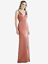 Front View Thumbnail - Desert Rose Twist Strap Maxi Slip Dress with Front Slit - Neve