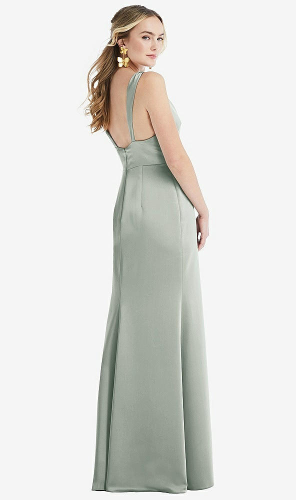 Back View - Willow Green Twist Strap Maxi Slip Dress with Front Slit - Neve