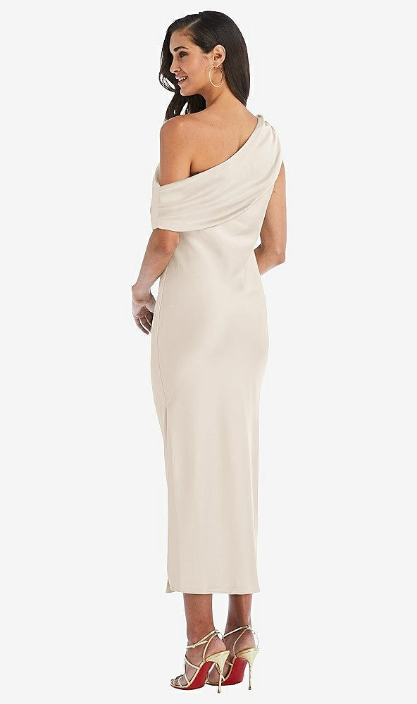 Back View - Oat Draped One-Shoulder Convertible Midi Slip Dress