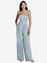 Alt View 1 Thumbnail - Mist Ruffled Sleeve Tie-Back Jumpsuit with Pockets