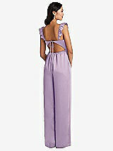 Rear View Thumbnail - Pale Purple Ruffled Sleeve Tie-Back Jumpsuit with Pockets