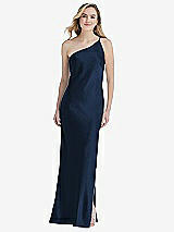 Front View Thumbnail - Midnight Navy One-Shoulder Asymmetrical Maxi Slip Dress