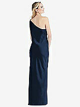 Rear View Thumbnail - Midnight Navy One-Shoulder Asymmetrical Maxi Slip Dress