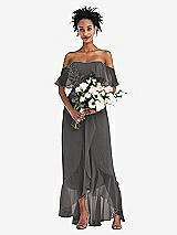 Alt View 2 Thumbnail - Caviar Gray Off-the-Shoulder Ruffled High Low Maxi Dress