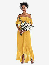 Alt View 2 Thumbnail - NYC Yellow Off-the-Shoulder Ruffled High Low Maxi Dress