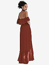 Rear View Thumbnail - Auburn Moon Off-the-Shoulder Ruffled High Low Maxi Dress