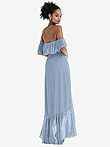 Rear View Thumbnail - Cloudy Off-the-Shoulder Ruffled High Low Maxi Dress