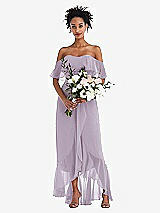 Alt View 2 Thumbnail - Lilac Haze Off-the-Shoulder Ruffled High Low Maxi Dress