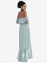 Rear View Thumbnail - Morning Sky Off-the-Shoulder Ruffled High Low Maxi Dress