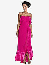 Alt View 1 Thumbnail - Think Pink Off-the-Shoulder Ruffled High Low Maxi Dress