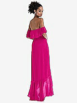 Rear View Thumbnail - Think Pink Off-the-Shoulder Ruffled High Low Maxi Dress