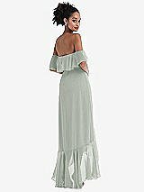 Rear View Thumbnail - Willow Green Off-the-Shoulder Ruffled High Low Maxi Dress