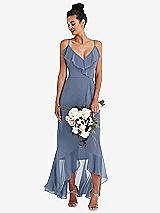 Alt View 1 Thumbnail - Larkspur Blue Ruffle-Trimmed V-Neck High Low Wrap Dress