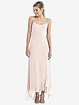 Front View Thumbnail - Blush Scoop Neck Ruffle-Trimmed High Low Maxi Dress