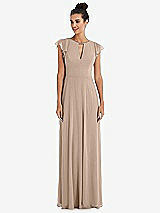 Front View Thumbnail - Topaz Flutter Sleeve V-Keyhole Chiffon Maxi Dress