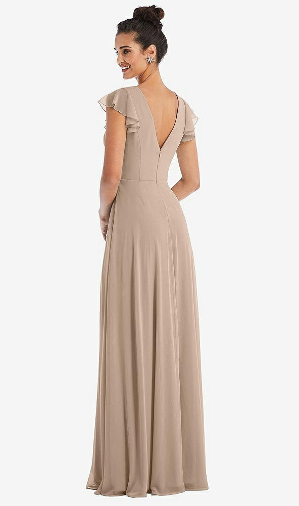 Back View - Topaz Flutter Sleeve V-Keyhole Chiffon Maxi Dress